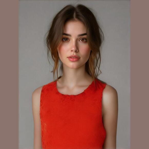 WAYF Orange Lace Stretch Knit Sleeveless Cropped Career Colorful Fun Tank Top L - Picture 1 of 9